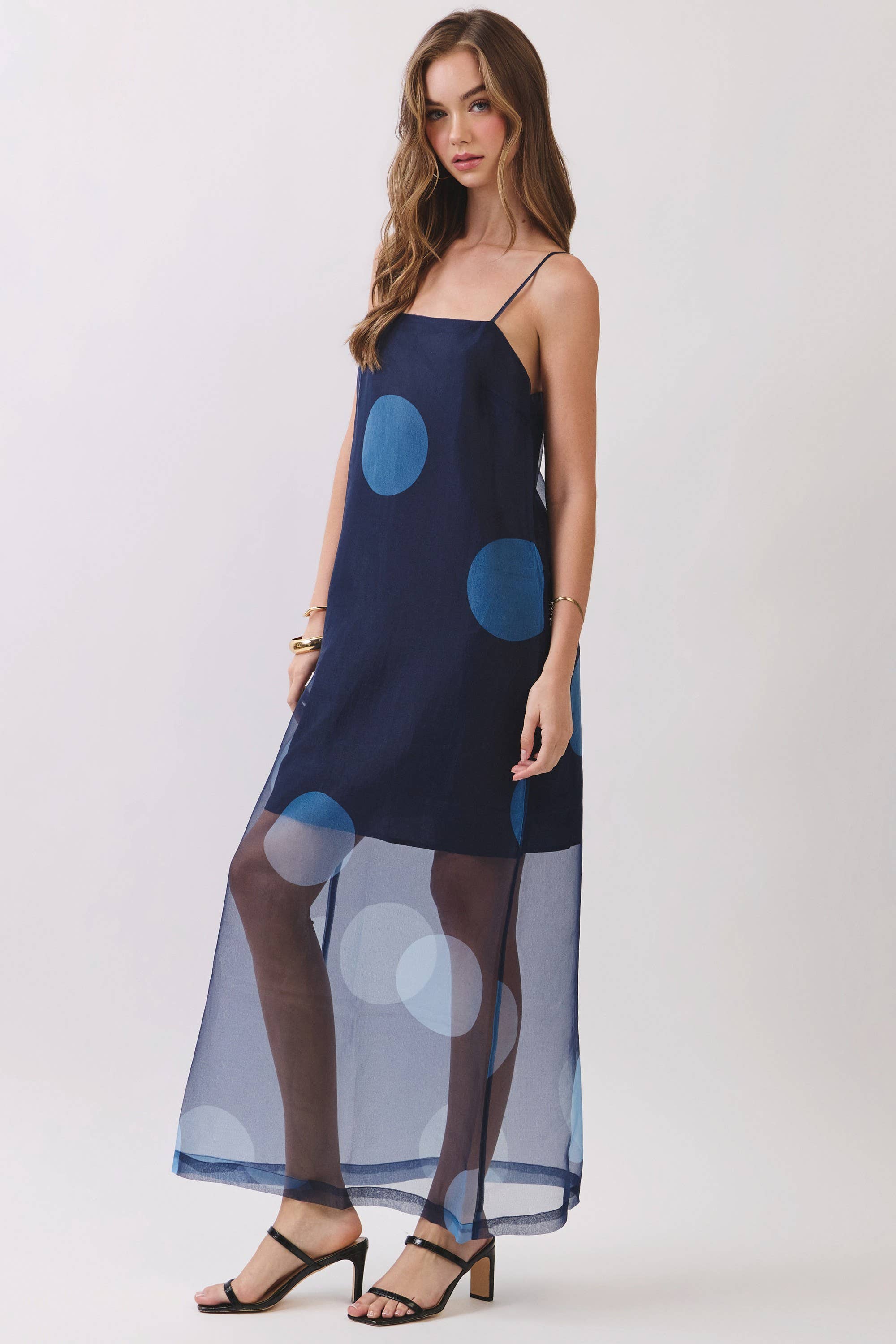 Polka Dot Sheer Overlay Maxi Dress