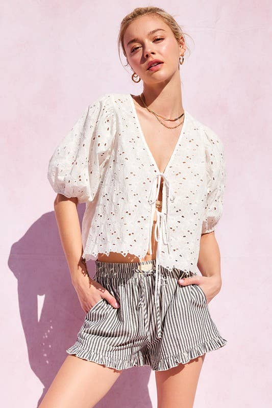 Striped Cotton Ruffle Shorts