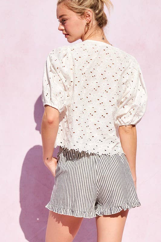 Striped Cotton Ruffle Shorts