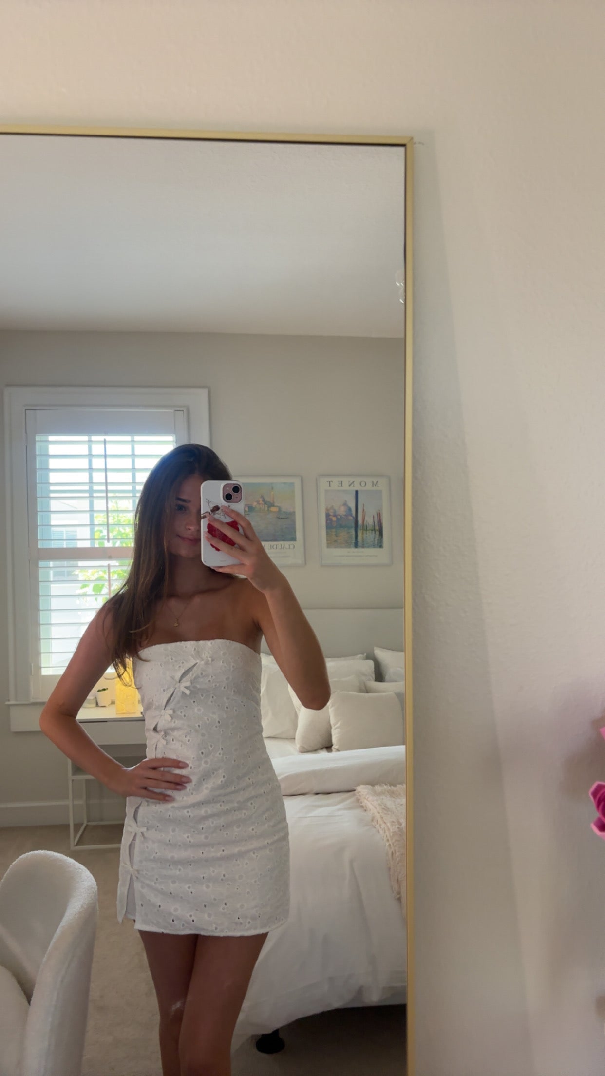 Eyelet Strapless Bow Detail Mini Dress