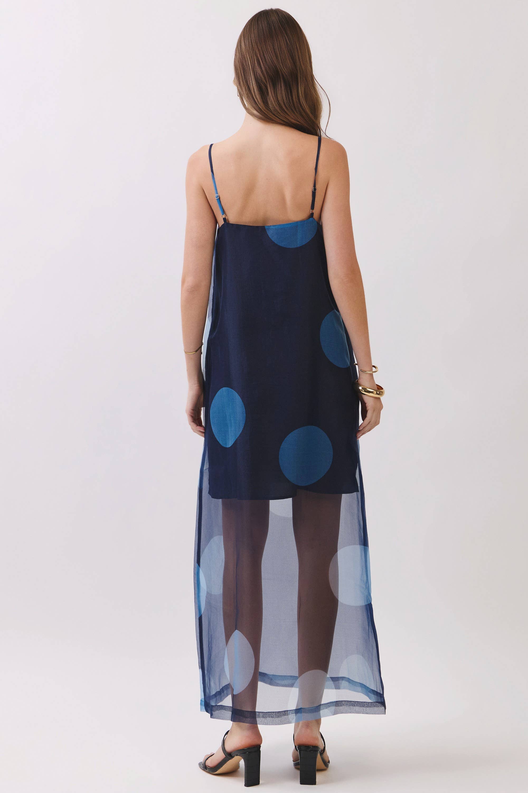 Polka Dot Sheer Overlay Maxi Dress